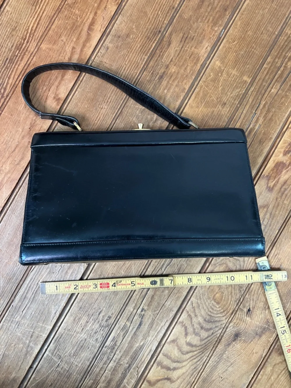 Vintage 60s leather bag Classic Black Top-Handle Women's gold to snap on top